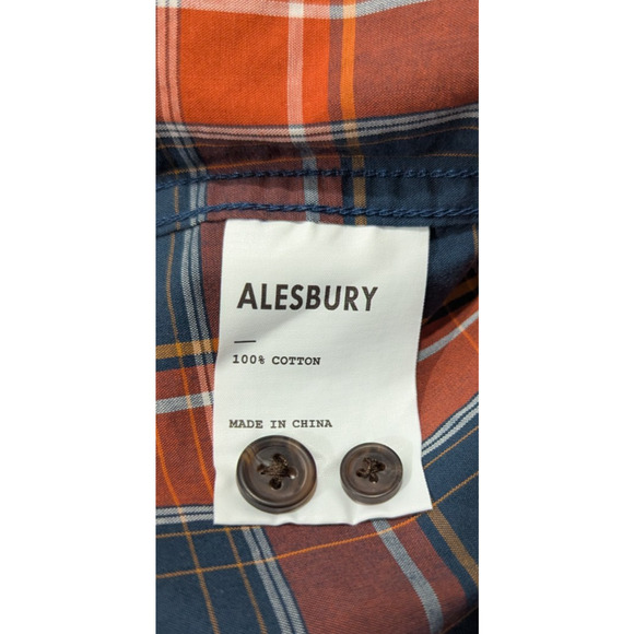 New Alesbury sz M Orange Plaid Print Shirt buttons long sleeve top 4914 - Picture 5 of 5